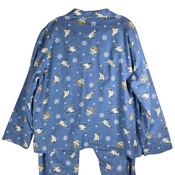 Old Navy Pajama Set Womens XL Blue Polar Bear Cotton Flannel 2 Piece Sleepwear - Picture 5 of 13